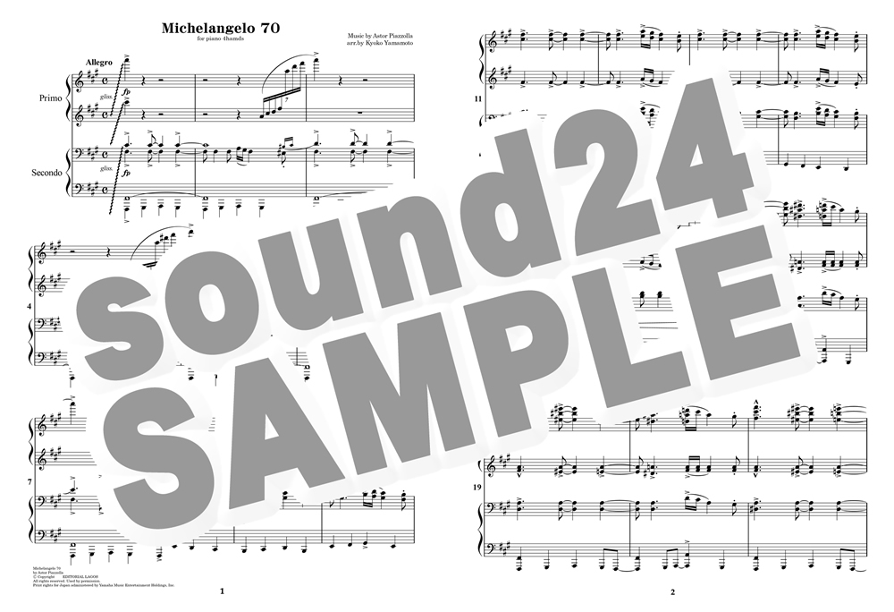 Michelangelo 70（ミケランジェロ 70）【ピアノ4手連弾】|ピアソラ（楽譜サンプル）